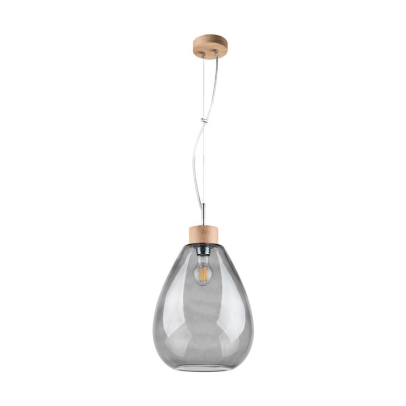 Drewniana Lampa Wisząca SPOT Light  1xE27 Max.60W Dąb Olejowany FSC z Dymionym Szklanym Kloszem, Polski Producent, 1szt.