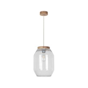 Drewniana Lampa Wisząca SPOT Light 1xE27 Max.60W Dąb Olejowany FSC z Transparentnym Kloszem, Polski Producent, 1 szt.