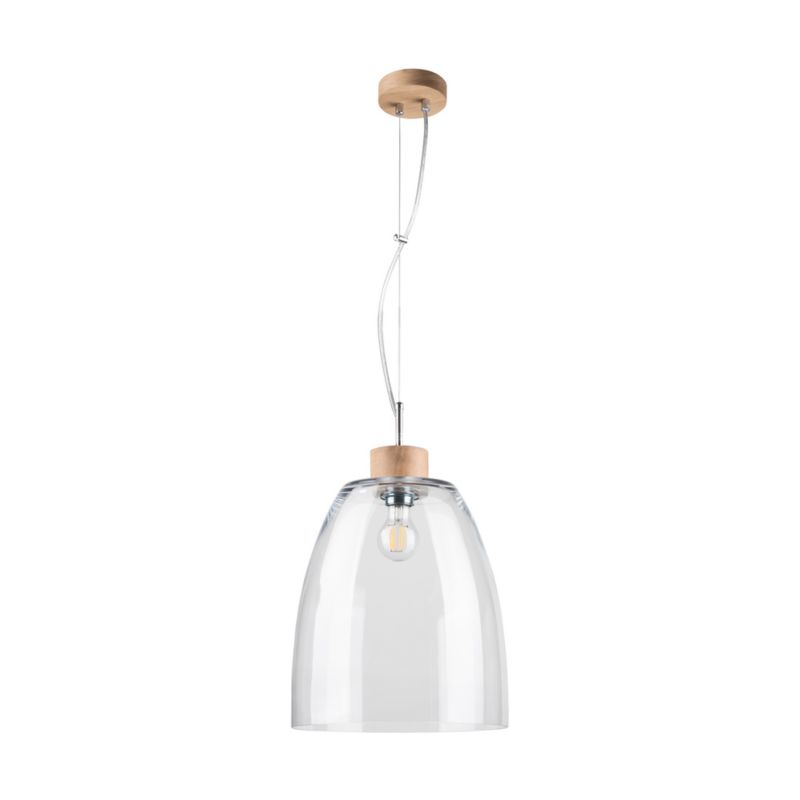 Drewniana Lampa Wisząca SPOT Light  1xE27 Max.60W Dąb Olejowany FSC z Transparentnym Kloszem, Polski Producent, 1szt.