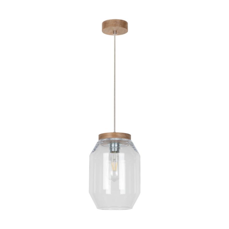 Drewniana Lampa Wisząca SPOT Light 1xE27 Max.60W Dąb Olejowany FSC z Transparentnym Szkłem, Polski Producent, 1 szt.