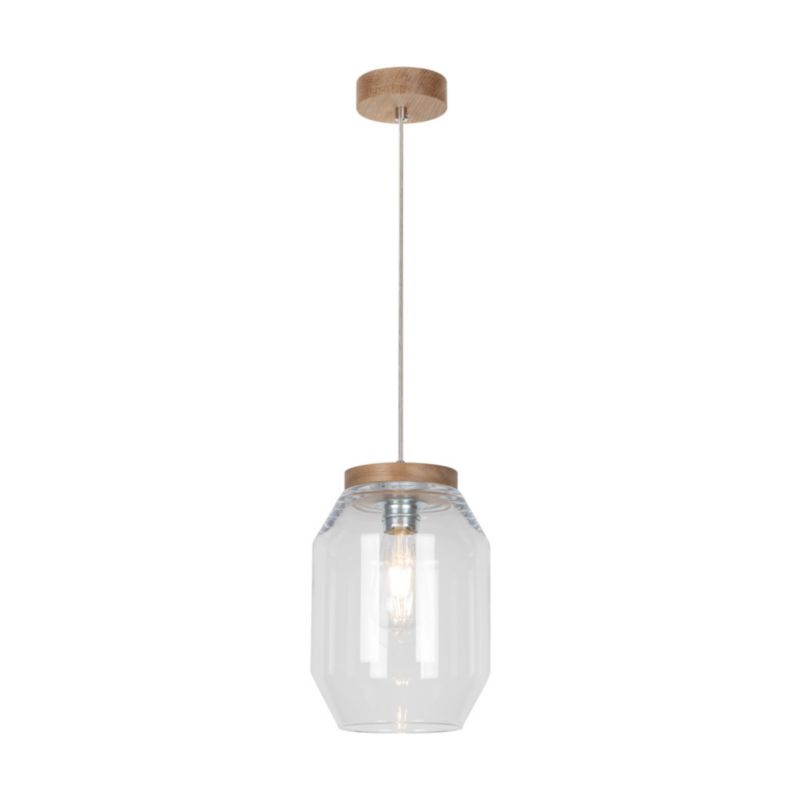 Drewniana Lampa Wisząca SPOT Light 1xE27 Max.60W Dąb Olejowany FSC z Transparentnym Szkłem, Polski Producent, 1 szt.