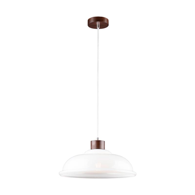 Drewniana Lampa Wisząca SPOT Light  1xE27 Max.60W Drewno Bukowe Orzechowe i Białe Szkło, Polski Producent, 1 szt.