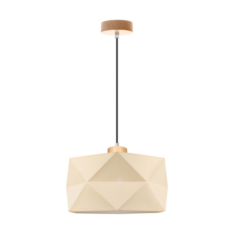 Drewniana Lampa Wisząca SPOT Light  1xE27 Max.60W Naturalna Brzoza FSC z Kremową Tkaniną, Polski Producent, 1 szt.