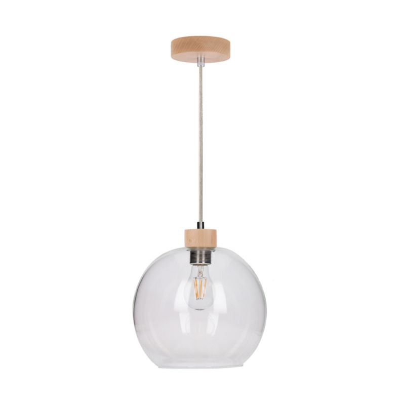 Drewniana Lampa Wisząca SPOT Light  1xE27 Max.60W Naturalna Brzoza FSC z Transparentnym Szkłem, 1szt.