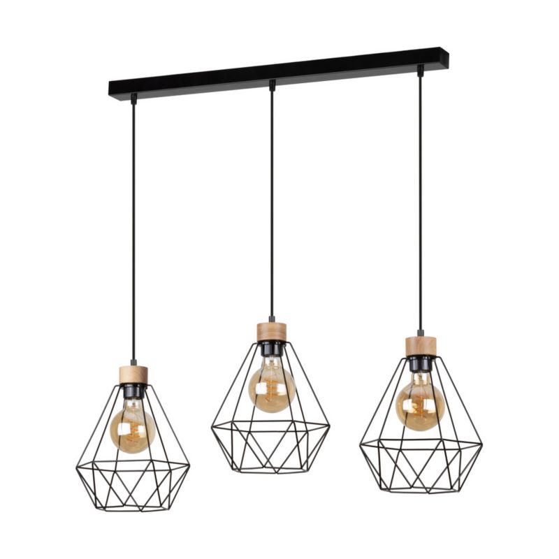 Drewniana Lampa Wisząca SPOT Light  3xE27 60W Dąb Olejowany FSC z Dodatkiem Czerni, Polski Producent, 1szt.