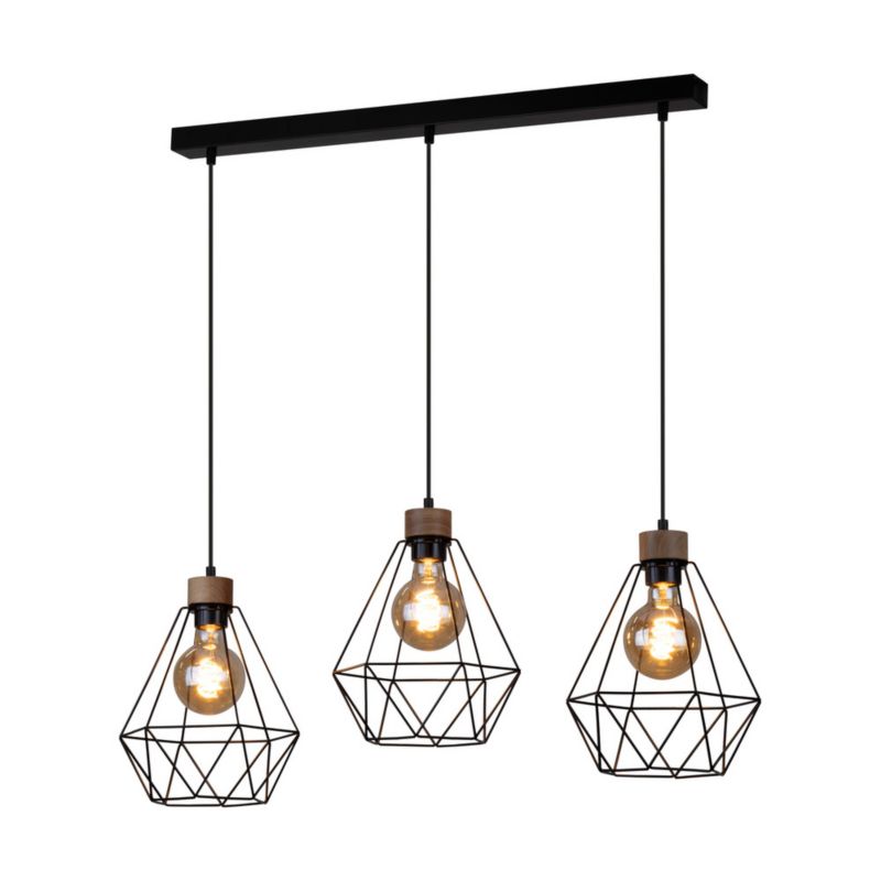 Drewniana Lampa Wisząca SPOT Light  3xE27 60W Dąb Olejowany FSC z Dodatkiem Czerni, Polski Producent, 1szt.