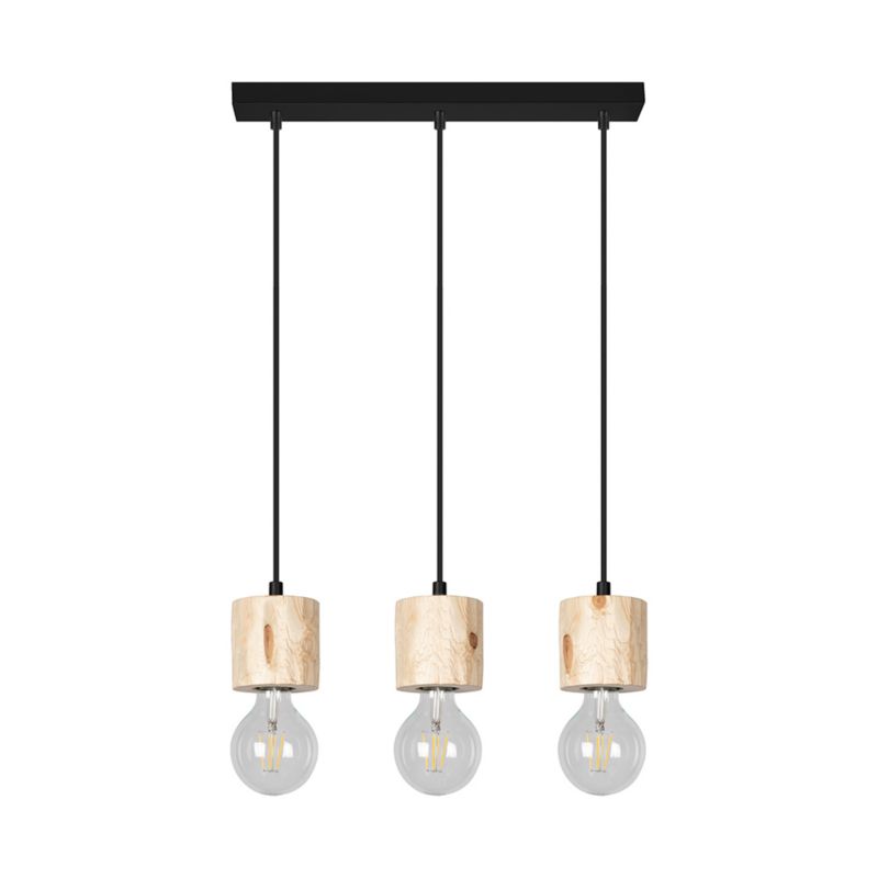 Drewniana Lampa Wisząca SPOT Light  3xE27 60W Drewno Sosnowe Naturalne FSC z Detalem Czerni, Polski Producent, 1szt.
