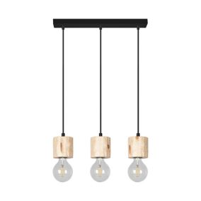 Drewniana Lampa Wisząca SPOT Light  3xE27 60W Drewno Sosnowe Naturalne FSC z Detalem Czerni, Polski Producent, 1szt.