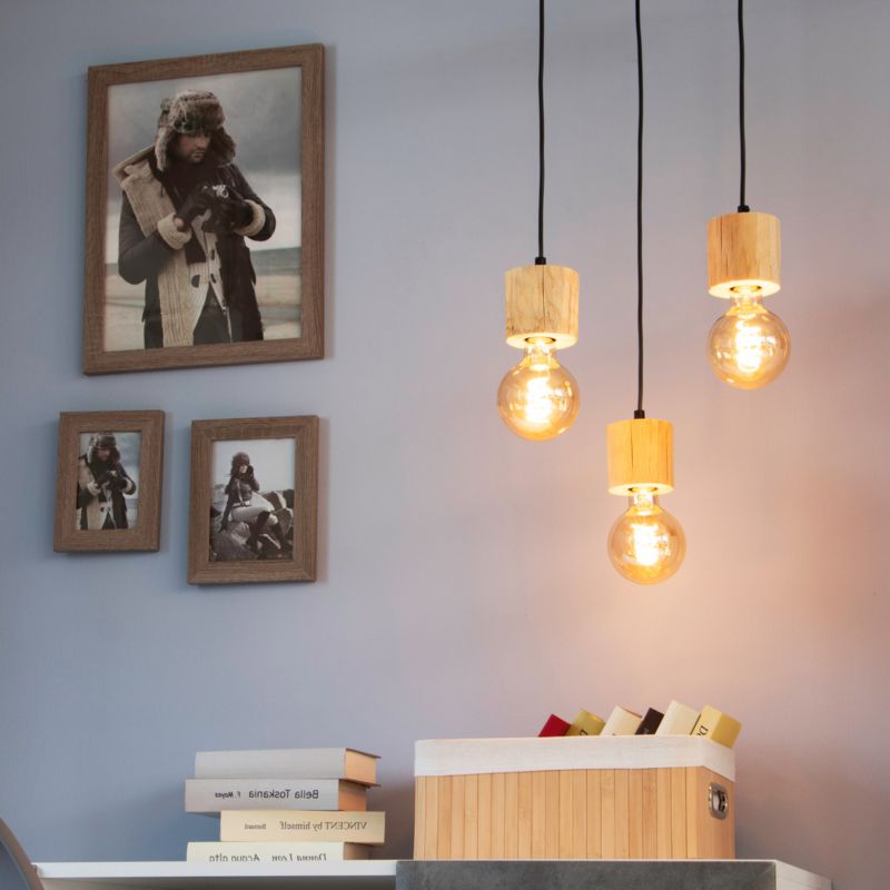 Drewniana Lampa Wisząca SPOT Light  3xE27 60W Drewno Sosnowe Naturalne FSC z Detalem Czerni, Polski Producent, 1szt.