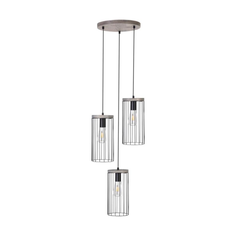 Drewniana Lampa Wisząca SPOT Light 3xE27 60W Drewno Sosnowe Szare FSC z Czarnymi Kloszami, Polski Producent, 1 szt.