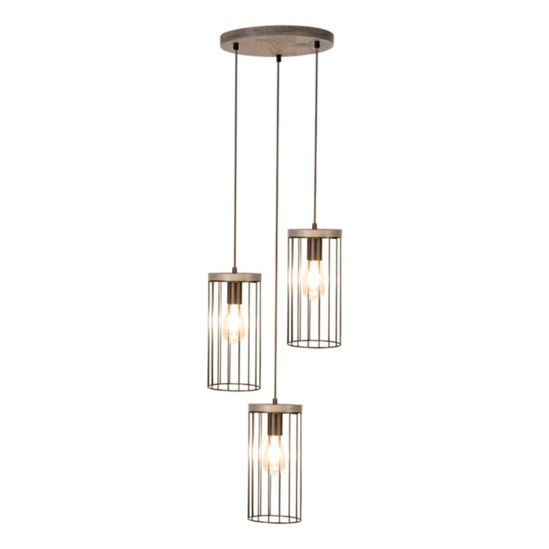 Drewniana Lampa Wisząca SPOT Light 3xE27 60W Drewno Sosnowe Szare FSC z Czarnymi Kloszami, Polski Producent, 1 szt.