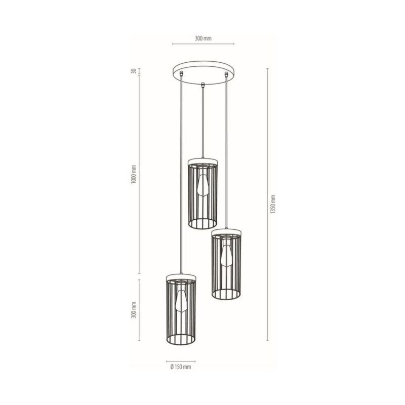 Drewniana Lampa Wisząca SPOT Light 3xE27 60W Drewno Sosnowe Szare FSC z Czarnymi Kloszami, Polski Producent, 1 szt.