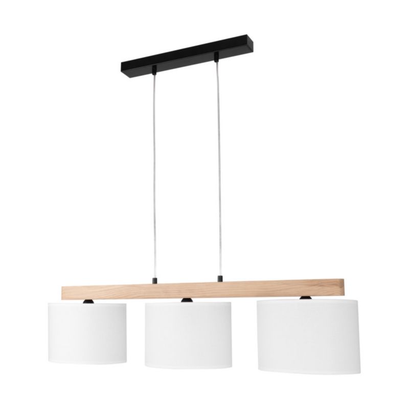Drewniana Lampa Wisząca SPOT Light  3xE27 Max.40W Dąb Olejowany FSC z Białą Tkaniną, Polski Producent, 1 szt.
