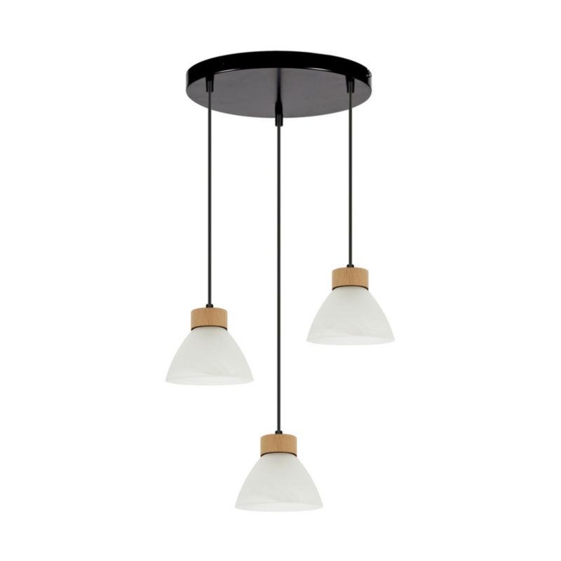 Drewniana Lampa Wisząca SPOT Light  3xE27 Max.40W Dąb Olejowany FSC z Białym Szkłem i Akcentem Czerni, 1 szt.