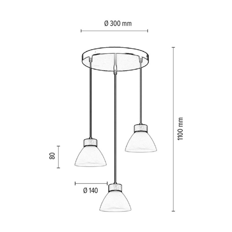 Drewniana Lampa Wisząca SPOT Light  3xE27 Max.40W Dąb Olejowany FSC z Białym Szkłem i Akcentem Czerni, 1 szt.