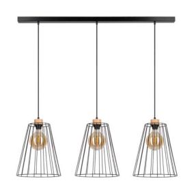 Drewniana Lampa Wisząca SPOT Light 3xE27 Max.60W Dąb Olejowany FSC w Połączeniu z Czarnymi Kloszami, 1 szt.
