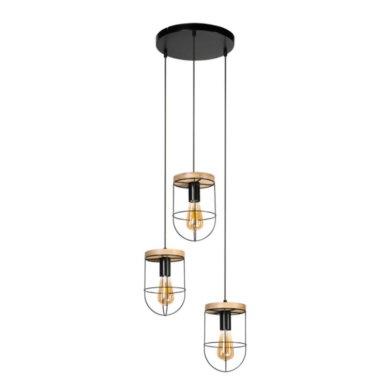 Drewniana Lampa Wisząca SPOT Light 3xE27 Max.60W Dąb Olejowany FSC z Czarnymi Akcentami, Polski Producent, 1 szt.