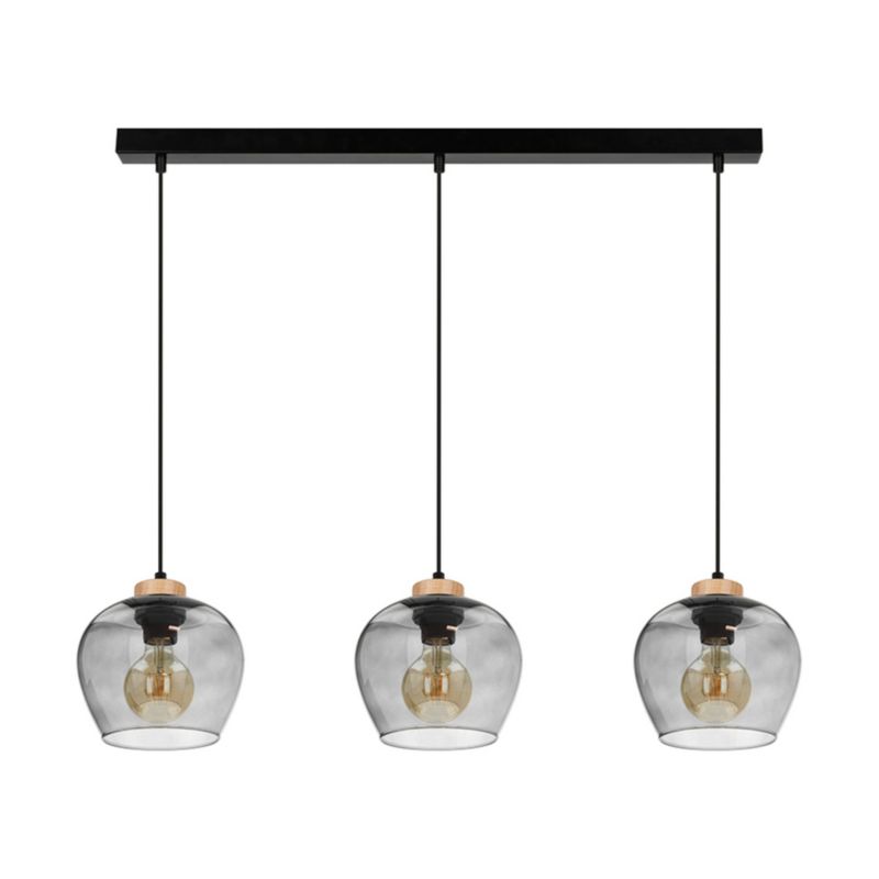 Drewniana Lampa Wisząca SPOT Light  3xE27 Max.60W Dąb Olejowany FSC z Czarnymi Detalami i Dymionym Szkłem, 1 szt.