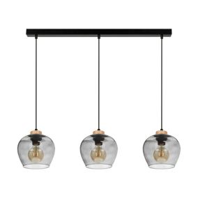 Drewniana Lampa Wisząca SPOT Light  3xE27 Max.60W Dąb Olejowany FSC z Czarnymi Detalami i Dymionym Szkłem, 1 szt.