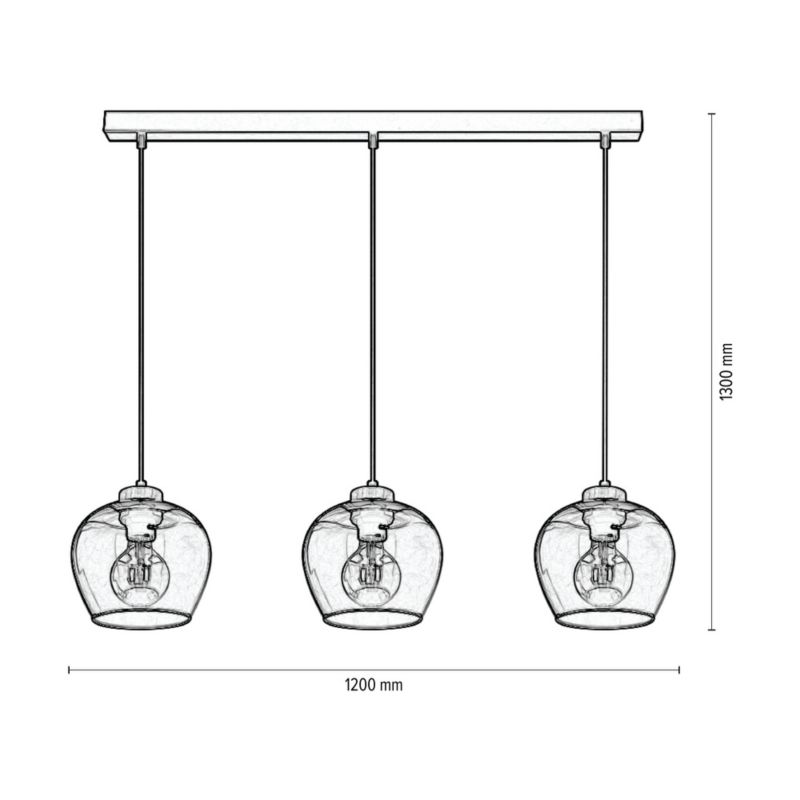Drewniana Lampa Wisząca SPOT Light  3xE27 Max.60W Dąb Olejowany FSC z Czarnymi Detalami i Dymionym Szkłem, 1 szt.
