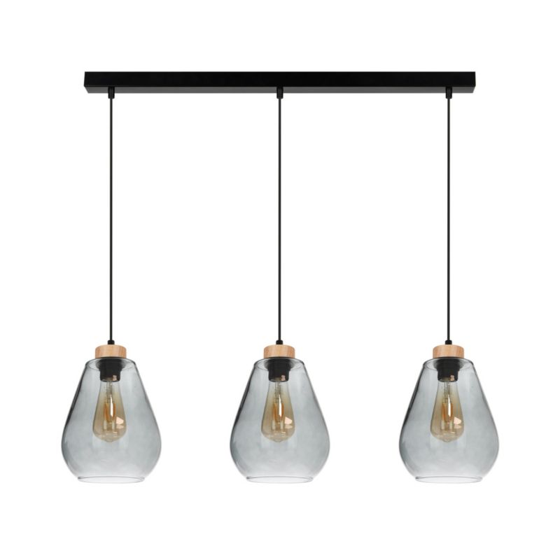Drewniana Lampa Wisząca SPOT Light  3xE27 Max.60W Dąb Olejowany FSC z Czarnymi Detalami i Dymionym Szkłem, 1 szt.
