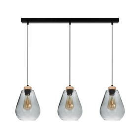 Drewniana Lampa Wisząca SPOT Light  3xE27 Max.60W Dąb Olejowany FSC z Czarnymi Detalami i Dymionym Szkłem, 1 szt.