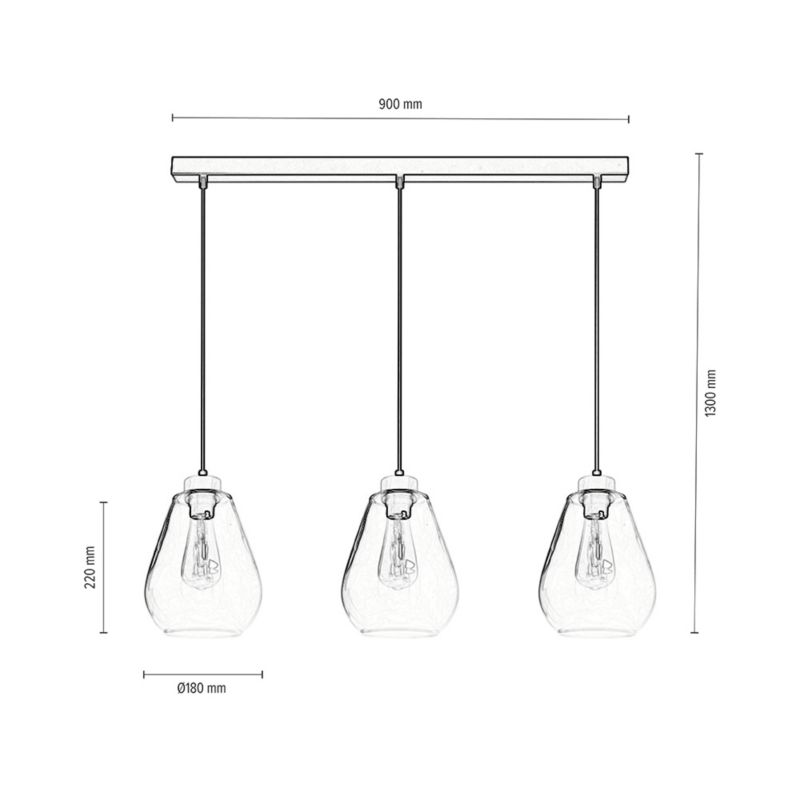 Drewniana Lampa Wisząca SPOT Light  3xE27 Max.60W Dąb Olejowany FSC z Czarnymi Detalami i Dymionym Szkłem, 1 szt.