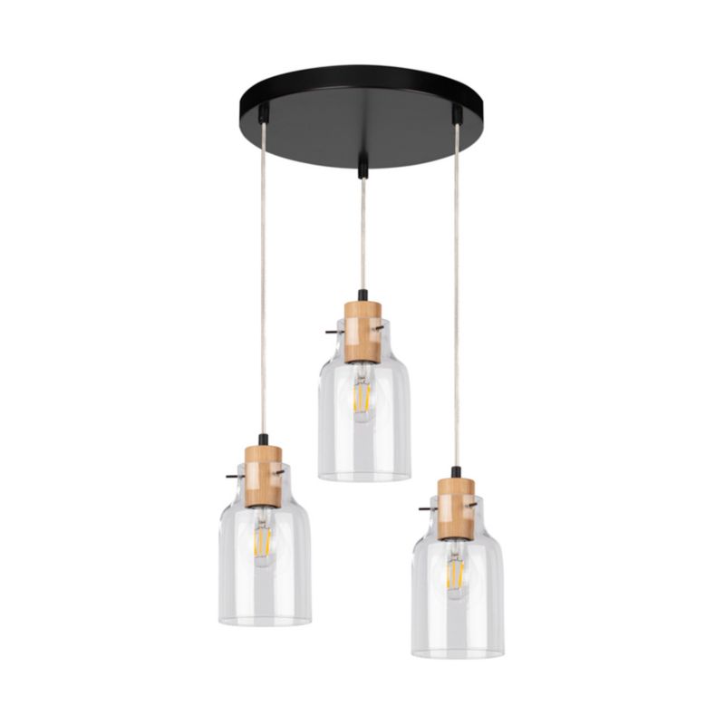 Drewniana Lampa Wisząca SPOT Light  3xE27 Max.60W Dąb Olejowany FSC z Transparentnym Szkłem, 1 szt.
