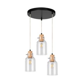 Drewniana Lampa Wisząca SPOT Light  3xE27 Max.60W Dąb Olejowany FSC z Transparentnym Szkłem, 1 szt.