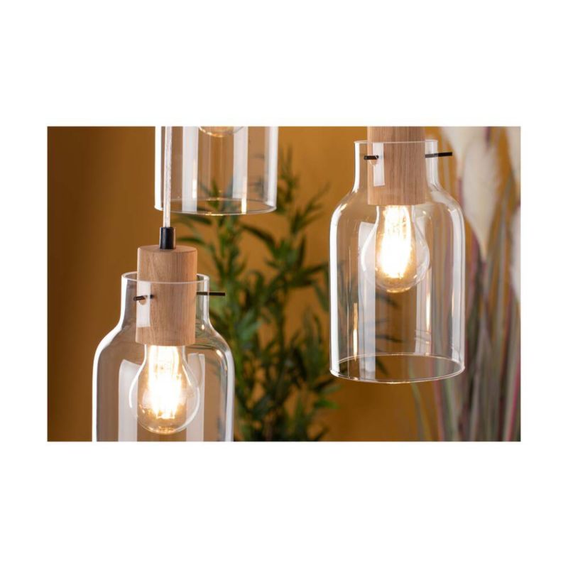 Drewniana Lampa Wisząca SPOT Light  3xE27 Max.60W Dąb Olejowany FSC z Transparentnym Szkłem, 1 szt.