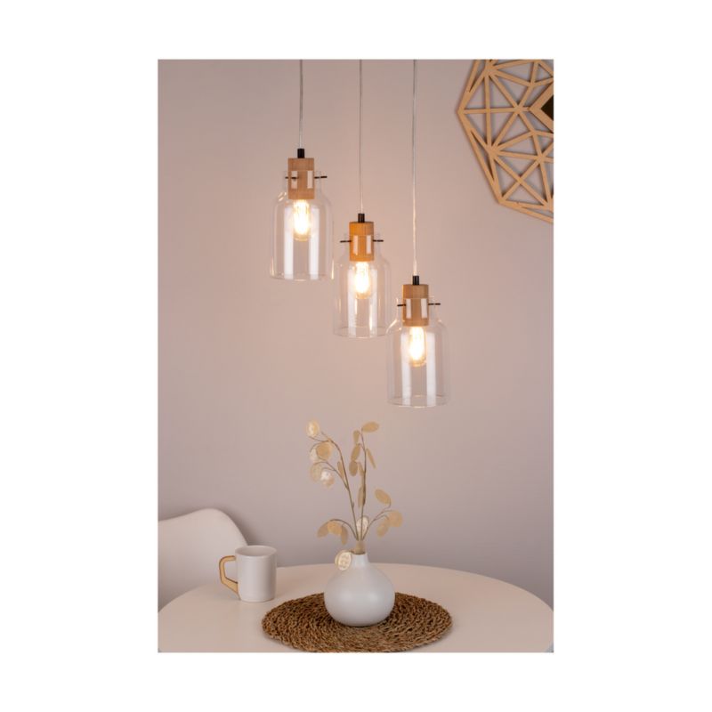 Drewniana Lampa Wisząca SPOT Light  3xE27 Max.60W Dąb Olejowany FSC z Transparentnym Szkłem, 1 szt.