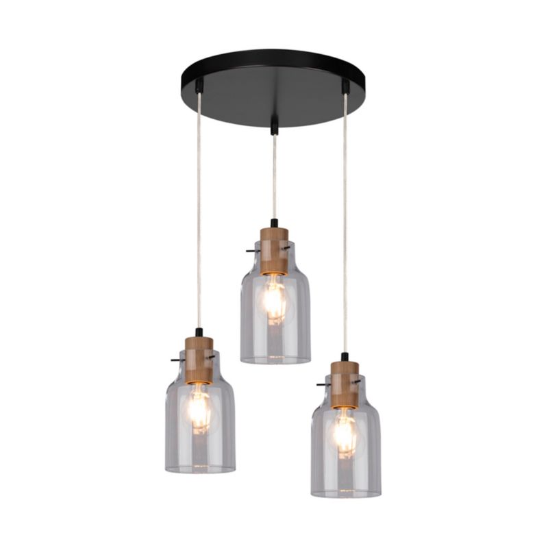 Drewniana Lampa Wisząca SPOT Light  3xE27 Max.60W Dąb Olejowany FSC z Transparentnym Szkłem, 1 szt.