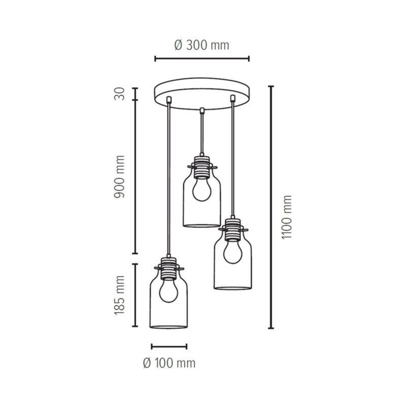 Drewniana Lampa Wisząca SPOT Light  3xE27 Max.60W Dąb Olejowany FSC z Transparentnym Szkłem, 1 szt.