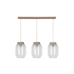 Drewniana Lampa Wisząca SPOT Light 3xE27 Max.60W Dąb Olejowany FSC z Transparentnym Szkłem, Polski Producent, 1 szt.