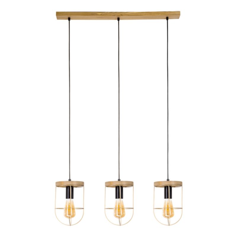 Drewniana Lampa Wisząca SPOT Light 3xE27 Max.60W Drewno Sosnowe Brązowe FSC z Złotym Akcentem, Polski Producent, 1 szt.