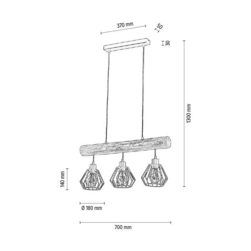 Drewniana Lampa Wisząca SPOT Light  3xE27 Max.60W Drewno Sosnowe Szare FSC z Akcentem Czerni, 1 szt.