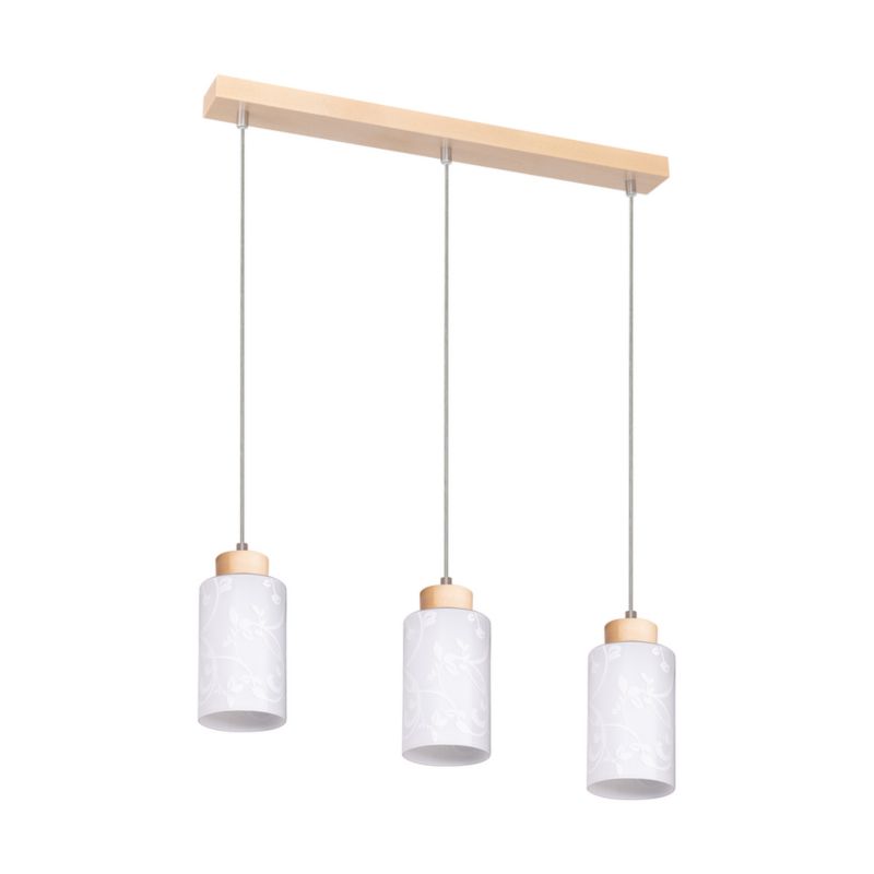Drewniana Lampa Wisząca SPOT Light  3xE27 Max.60W Naturalna Brzoza FSC z Białym Kloszem w Kwiaty, 1 szt.