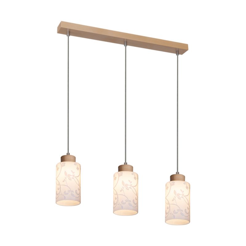 Drewniana Lampa Wisząca SPOT Light  3xE27 Max.60W Naturalna Brzoza FSC z Białym Kloszem w Kwiaty, 1 szt.