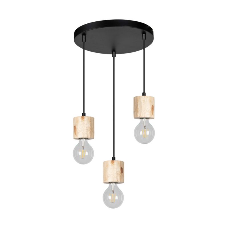 Drewniana Lampa Wisząca SPOT Light  3xE27 Max.60W Naturalna Sosna FSC z Czarnym Akcentem, Polski Producent, 1 szt.