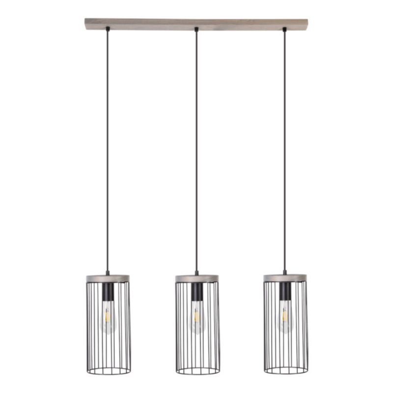 Drewniana Lampa Wisząca SPOT Light 3xE27 Max.60W Sosna Szara FSC z Czarnymi Kloszami, Polski Producent, 1 szt.