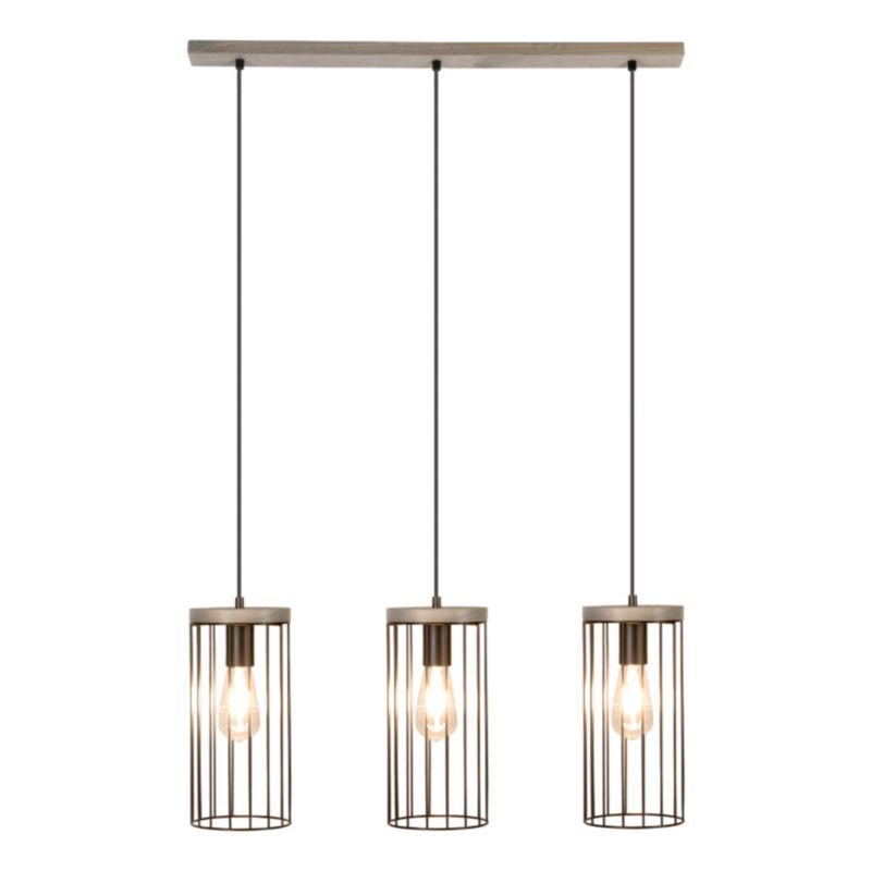 Drewniana Lampa Wisząca SPOT Light 3xE27 Max.60W Sosna Szara FSC z Czarnymi Kloszami, Polski Producent, 1 szt.