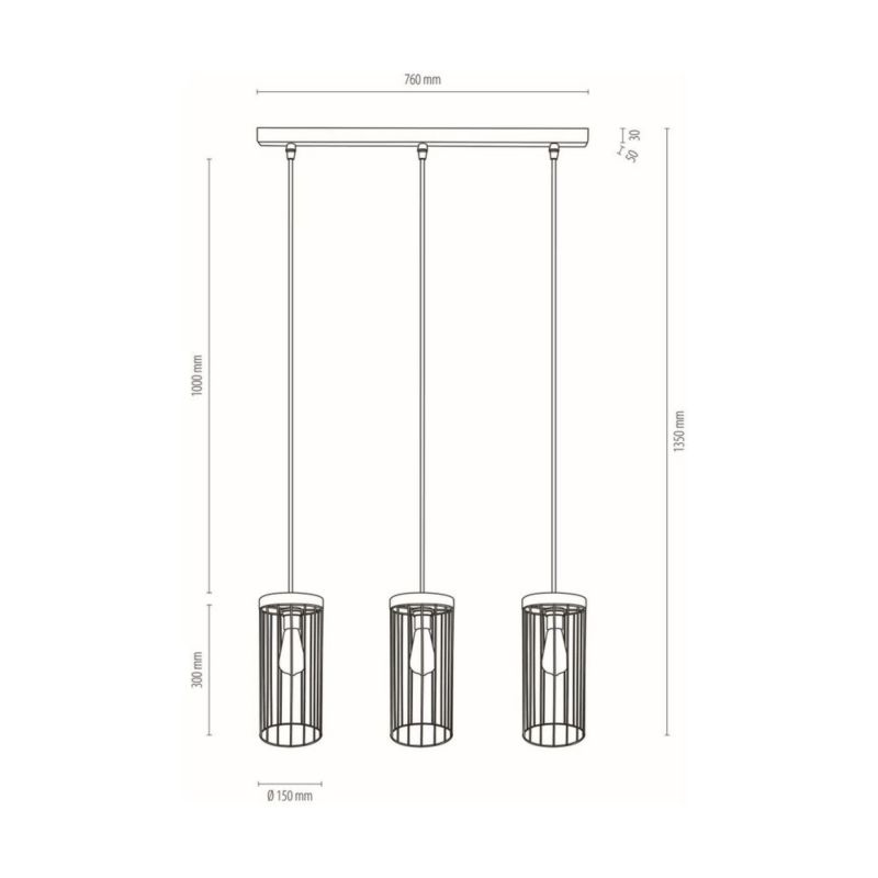 Drewniana Lampa Wisząca SPOT Light 3xE27 Max.60W Sosna Szara FSC z Czarnymi Kloszami, Polski Producent, 1 szt.