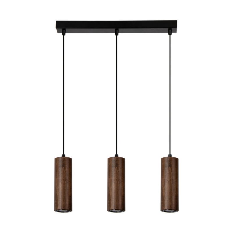 Drewniana Lampa Wisząca SPOT Light 3xGU10 5W Drewno Bukowe Orzechowe FSC z Akcentem Czerni, Polski Producent 1 szt.