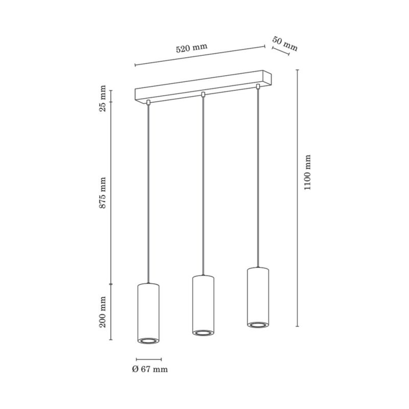 Drewniana Lampa Wisząca SPOT Light 3xGU10 5W Drewno Bukowe Orzechowe FSC z Akcentem Czerni, Polski Producent 1 szt.