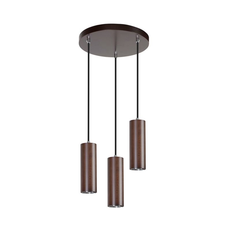 Drewniana Lampa Wisząca SPOT Light  3xGU10 5W Drewno Bukowe Orzechowe FSC z Akcentem Czerni, Polski Producent, 1szt.