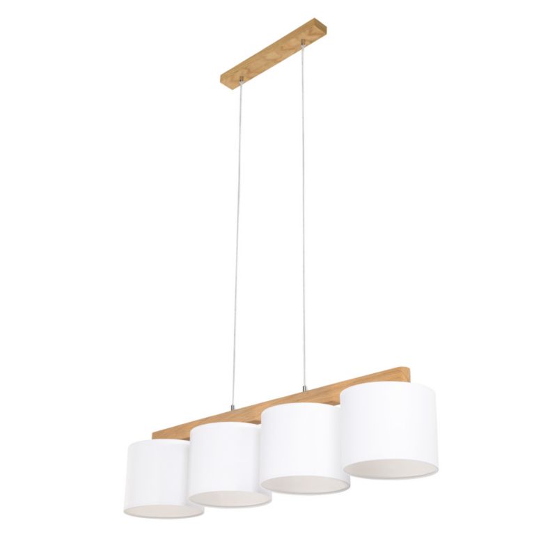 Drewniana Lampa Wisząca SPOT Light 4xE27 Max.25W Dąb Olejowany FSC w Połączeniu z Białymi Abażurami, 1 szt.