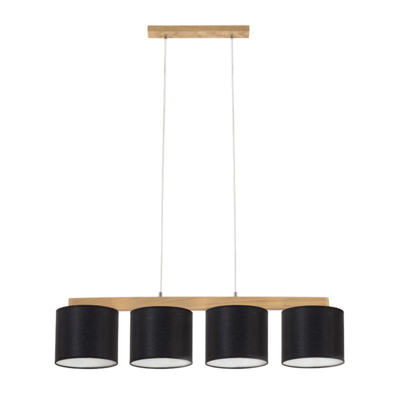 Drewniana Lampa Wisząca SPOT Light 4xE27 Max.25W Dąb Olejowany FSC w Połączeniu z Czarnymi Abażurami, 1 szt.