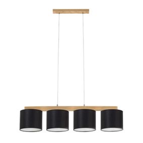 Drewniana Lampa Wisząca SPOT Light 4xE27 Max.25W Dąb Olejowany FSC w Połączeniu z Czarnymi Abażurami, 1 szt.