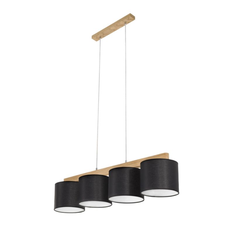 Drewniana Lampa Wisząca SPOT Light 4xE27 Max.25W Dąb Olejowany FSC w Połączeniu z Czarnymi Abażurami, 1 szt.