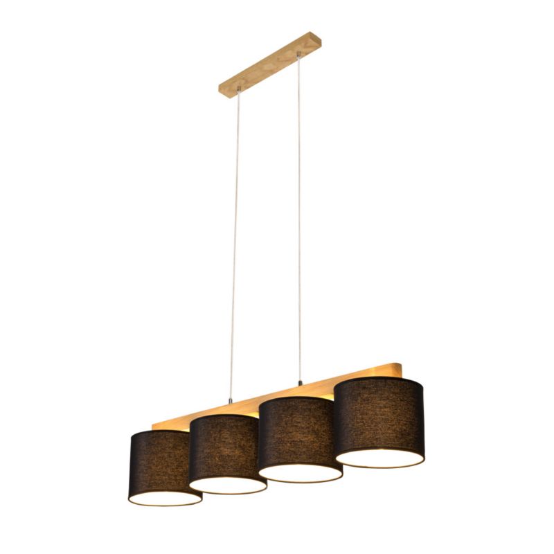 Drewniana Lampa Wisząca SPOT Light 4xE27 Max.25W Dąb Olejowany FSC w Połączeniu z Czarnymi Abażurami, 1 szt.
